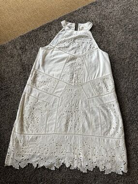 White Crochet Halter Spanish Sundress Elegant Women's Dress Small Mediterranean